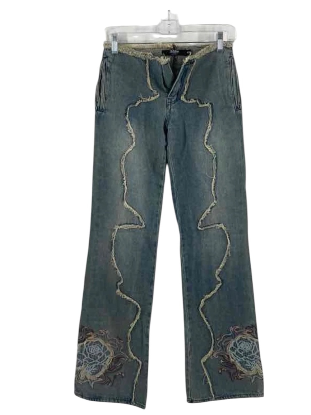 Jaded London Raw Edge Panel Embroidered Wide Leg Jeans